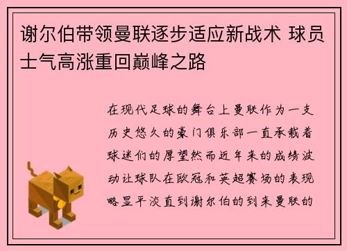 谢尔伯带领曼联逐步适应新战术 球员士气高涨重回巅峰之路